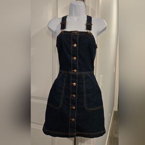 H&M Divided Dark Denim Button-Down Overall/Apron Dress. Size US 2.